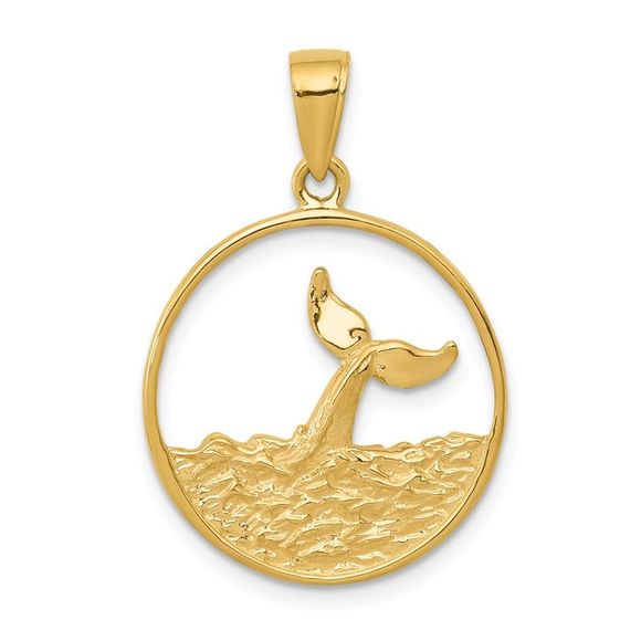 14k Yellow Gold Breached Whale Tail Circle Necklace 20 Inch